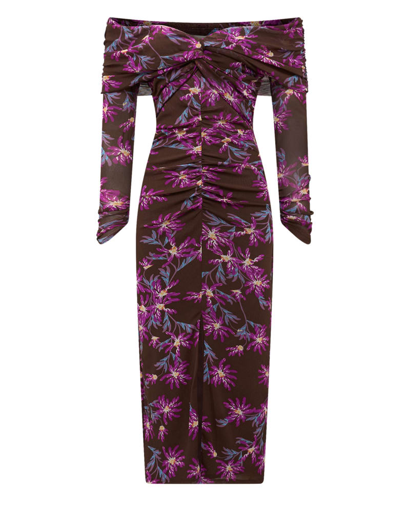Front of a size XL DVF CLEMENTINE MESH DRESS in PURPLE by Diane von Furstenberg. | dia_product_style_image_id:314639